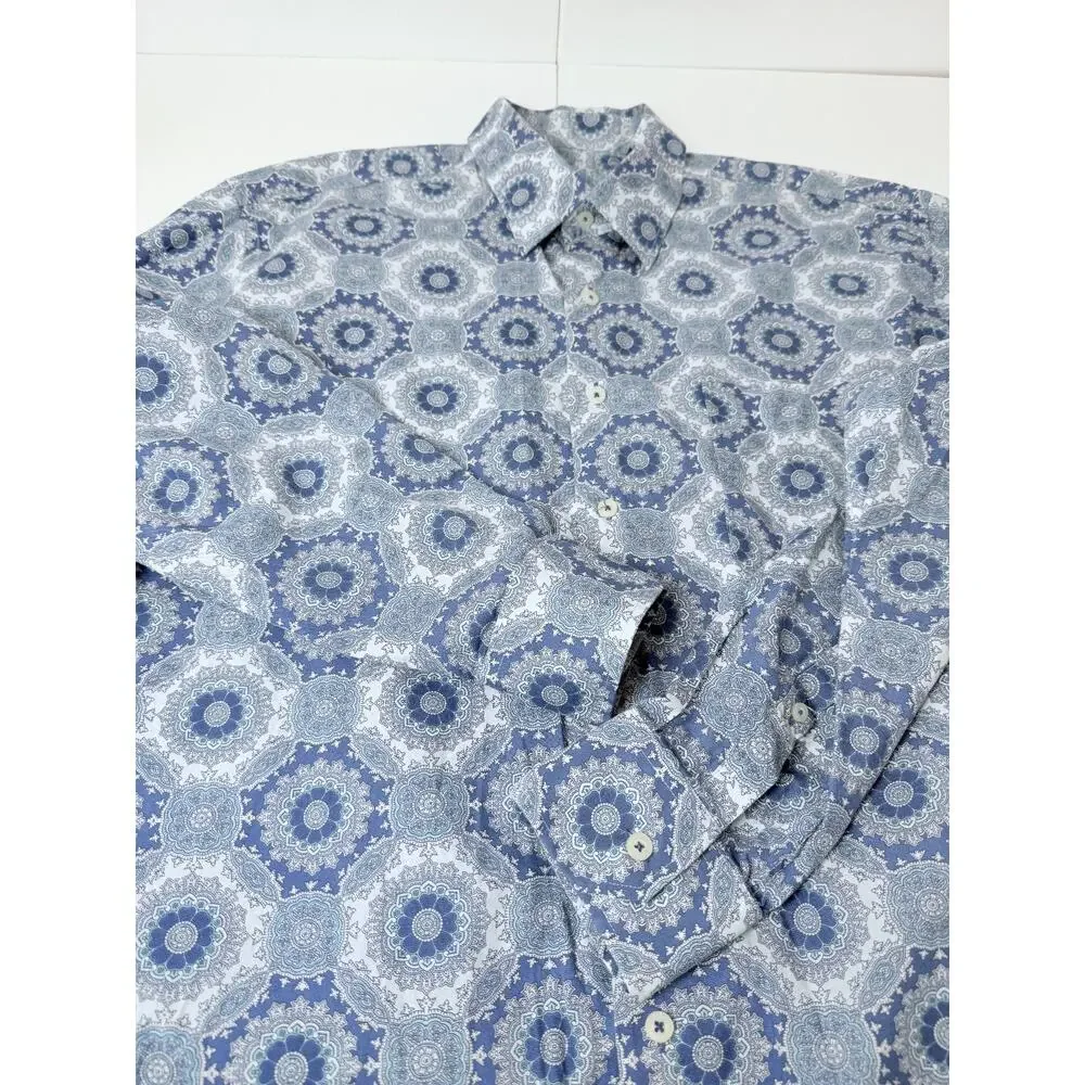 Alan Flusser Blue Pattern Button Up Shirt Size XL - Picture 4 of 11